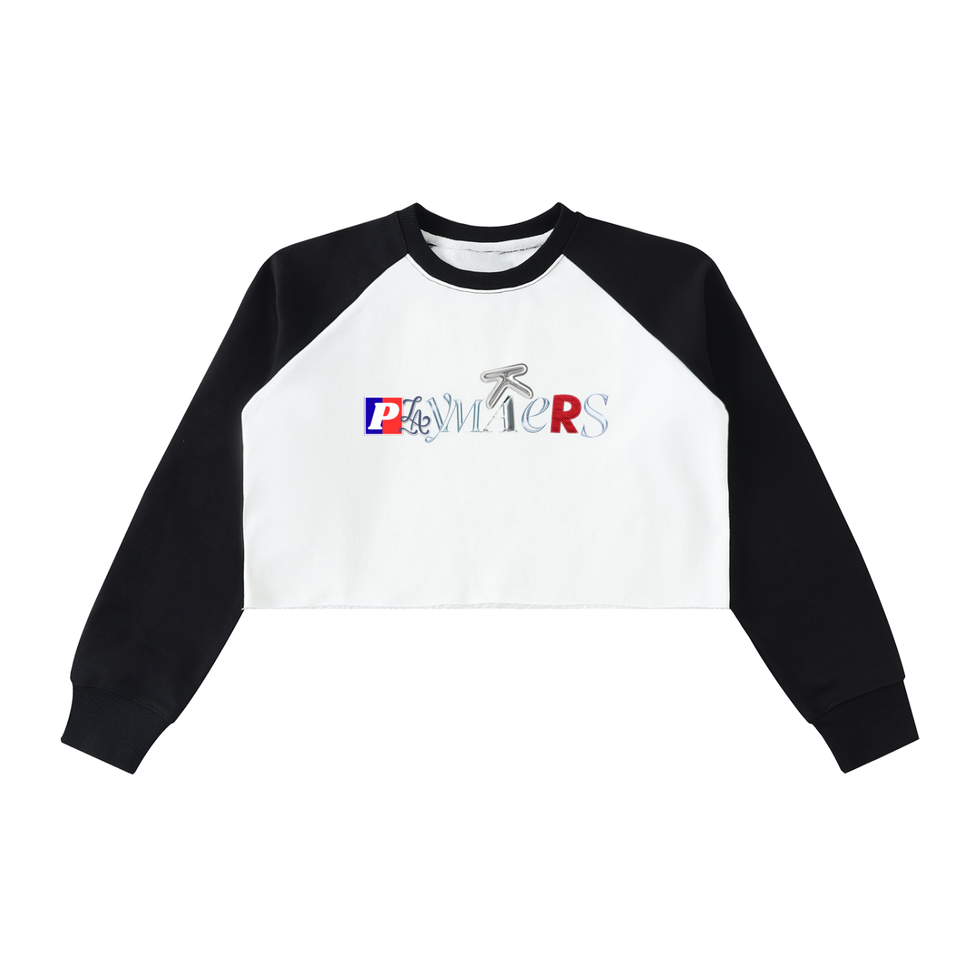 Raw-Hem Color-Block Raglan Crop Sweatshirt